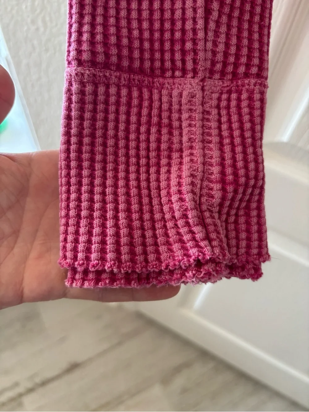 Free People Pink Waffle-Knit Long Sleeve Henley